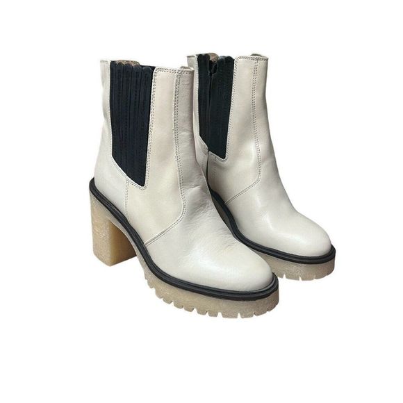 Free People James Chunky Heel Chelsea Boot White Leather Size US 6.5 - Picture 5 of 7